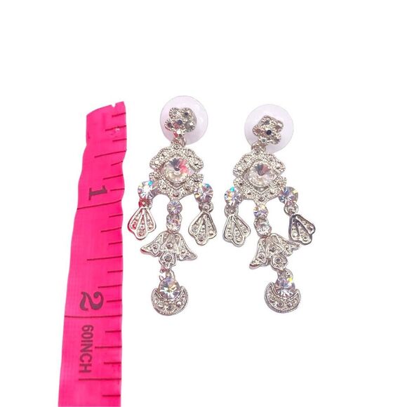 Elegant Silver rhinestone charm dangle drop earrings - Picture 4 of 4